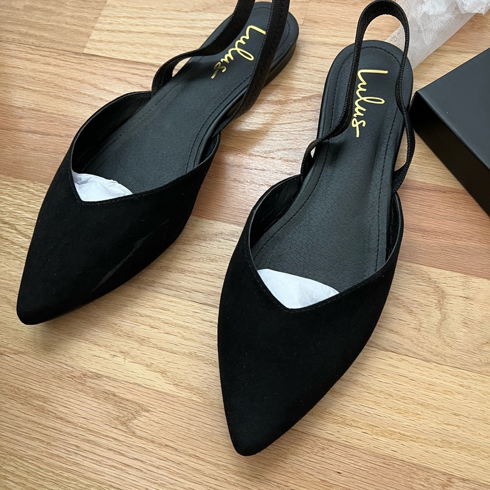 Lulu's Black Pointed-Toe Flats with Cut-Out Design